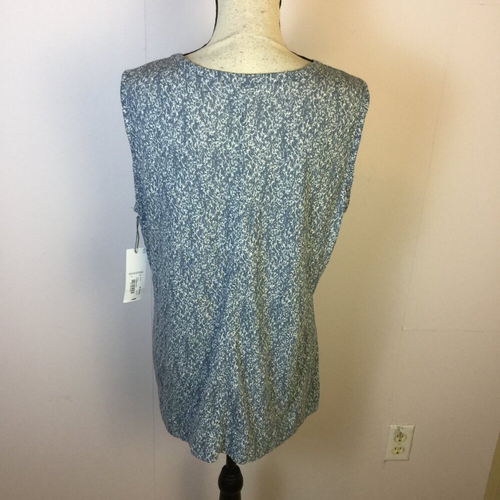 New! Liz Claiborne Blouse Tank Top L Womans Blue Printed Sleeveless Stretch - Picture 2 of 16